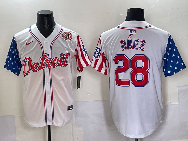 Men Detroit Tigers #28 Baez White National Flags 2025 Nike MLB Jersey style 4